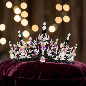 Share Black AB Tiara, Gothic Wedding Headpiece, Black Queen Tiara, Costume Tiara